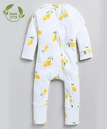 Cot & Candy Organic Cotton Full Sleeves Fruits Printed Romper -  White
