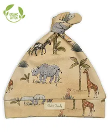 Cot & Candy Organic Cotton Animals Printed Cap -  Beige