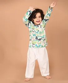 LIL PITAARA Pure Cotton Full Sleeves Butterfly Printed  Pajama Set - Green