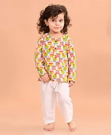 LIL PITAARA Pure Cotton Full Sleeves Cupcake Printed Pajama Set - Pink