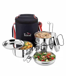PddFalcon Stainless Steel Lunch Box Foodie Nx Duo 8x3 With Bag, 1900 ml