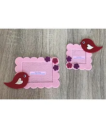 Kalacaree Set Of 2 Bird & Flower Theme Magnetic Photo Frame - Baby Pink