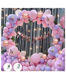 Puchku Happy birthday Net Curtain  LED Light 80 Pcs Combo for Kids pastel décor Butterfly Theme  birthday party first 1st  2nd 5th  10th