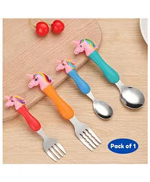 Puchku Stainless Steel Pink Unicorn Spoon & Fork Set (Multicolor  pack of 1)
