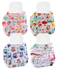 Baby Reusable Cotton Printed Pocket Diapers With Inserts 0-12 Months Pack of 4