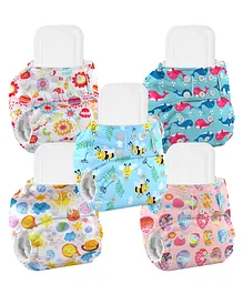 Baby Reusable Cotton Printed Pocket Diapers With Inserts 0-12 Months Pack of 5