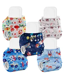 Baby Reusable Cotton Printed Pocket Diapers With Inserts 0-12 Months Pack of 5