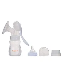 Infantso Manual Breast Pump with Feeding Bottle & Suction Adjustment, Soft & Gentle with Silicone Massage Cushion, BPA-Free