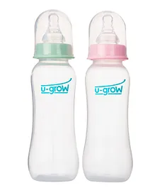 U-Grow Normal Neck Baby Anti Colic Feeding 250ml Bottle - Pack of 2 - Pink & Green
