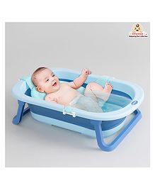 INFANTSO Folding Baby Bath Tub with Support Bath Net - Dark Blue