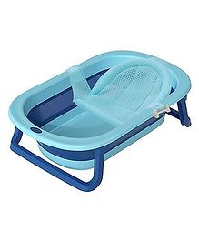 INFANTSO Folding Baby Bath Tub with Support Bath Net - Dark Blue