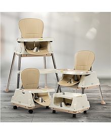 Baybee 3 in 1 Convertible High Chair for Kids with Adjustable Height and Footrest, Baby Toddler Feeding Booster Seat with Tray & Safety Belt - Beige