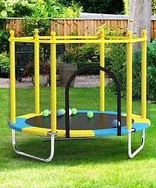 BabyGo Trampoline with Safety Net & U-Shape Legs for Kids & Adults Indoor & Outdoor Trampoline Powerful Loading Capacity 120 kg  Stainless Steel Frame & Legs -Yellow