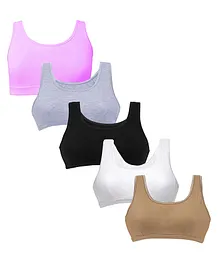 D'chica Pack Of 5 Sleeveless Double Layer Broad Strap Cotton Training Bra - Multicolour