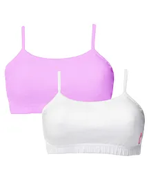 D'chica Pack Of 2 Sleeveless Double Layer Thin Strap Cotton Training Bra - Lilac & White