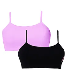 D'chica Pack Of 2 Sleeveless Double Layer Thin Strap Cotton Training Bra - Lilac & Black