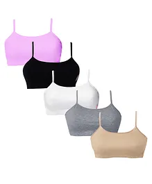 D'chica Pack Of 5 Sleeveless Double Layer Thin Strap Cotton Training Bra - Multicolour