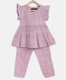 Charkhee Cap Frill Sleeves Solid Coordinating Top & Pant Set - Pink