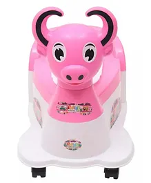 Muren Musical buffalo  Shape Potty Training Seat with Easy Grip Handles Wheel Removable Bowl-Pink (Color May Vary)