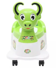 Muren Musical buffalo  Shape Potty Training Seat with Easy Grip Handles Wheel Removable Bowl-Green (Color May Vary)