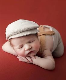 MOMISY Newborn Baby Photography Prop Outfits Solid Suspender Hat Photo Shoot Costume for 0-6 Months-Cream