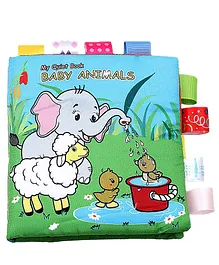Baby Moo Baby Animals With Squeaker, Rattle And Rustle Paper Sound Cloth Book - Blue