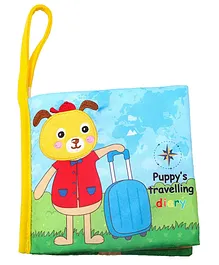 Baby Moo Puppy's Travelling Diary With Squeaker, Rattle And Rustle Paper Sound Cloth Book - Blue