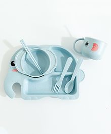 Elephant Shaped Feeding Set with  Spoon Fork & Chopstick - Blue