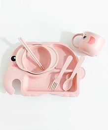 Elephant Shaped Feeding Set with  Spoon Fork & Chopstick - Pink