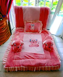SAFE N CUTE Baby Sleeping 5 Items Bedding
                        Set with Two puppies -Peach