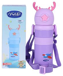 YOUP Stainless Steel Puple Color Owl Print Kids Sipper Bottle With Strap JOY -600 ml