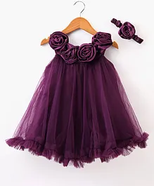 Enfance Sleeveless Rose Applique Detailed  Dress With Headband   - Wine