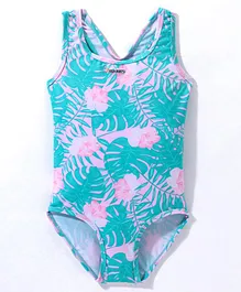 ROVARS V Cut Sleeveless Swimsuit Flower Print- Pink