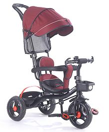 3 in 1 Tricycle Plug & Play with Tricycle with Canopy Plug N Play Kids Baby Tricycle with Parental Control Cushion seat and Safety Guard Rail - Maroon