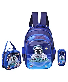 Happile Space Hard Shell Three Piece Schoolbag Backpack Consist Of School Bag ,Sling Bag And Pencil Pouch With Kids Favorite Characte Blue Color - 18 Inches