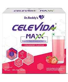 Celevida Maxx Dr. Reddy's - High-Protein and Immunity Supplement to support muscle health and immunity | Strawberry Flavour  | 462 g (14 sachets x 33g)
