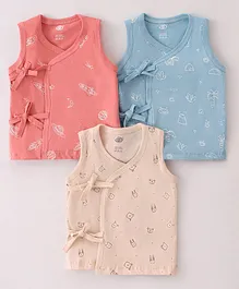 Zero Cotton Knit Sleeveless Printed Set Of Vests Pack of 3 - Blue Rose & Beige
