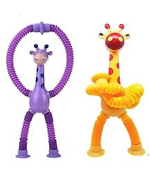 Sanjary Telescopic Suction Cup Giraffe Toy, Unique Cute Animal Design Stretchy With Lights Toys for kids Pack of 2  (Color May Vary)