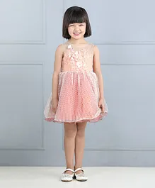 WhiteHenz Clothing Sleeveless Net Detailed Floral Applique Dress - Dark Peach