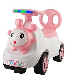 Baby Panda Delux Manual ride on with LED Lights Music & Under Seat Storage Utility Box - Pink