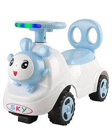 Baby Panda Delux Manual ride on with LED Lights Music & Under Seat Storage Utility Box - Blue