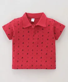 Tango Interlock Cotton Knit Half Sleeves Polo T-Shirt Boat Print - Red
