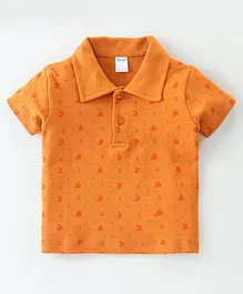 Tango Interlock Cotton Knit Half Sleeves Polo T-Shirt Boat Print - Orange