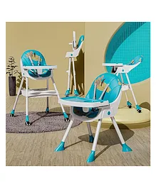 TONY STARK Reclining Baby High Chair foldable, Dual Dining Detachable Food Tray, Height Adjustable Feeding Seat, Five Point Safety Belt, Upgraded Version with Wheels and PU Cushion Pad, Easy to Clean for Baby, Kids, Toddler (Printed Ocean Blue)