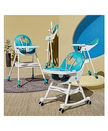 TONY STARK Reclining Baby High Chair foldable, Dual Dining Detachable Food Tray, Height Adjustable Feeding Seat, Five Point Safety Belt, Upgraded Version with Wheels and PU Cushion Pad, Easy to Clean (Ocean Blue with Rocking Attachment)