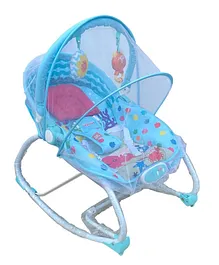 INFANTSO Baby Rocker Portable with Free Mosquito Net & Calming Vibrations with Music & Musical Toy (Blue)