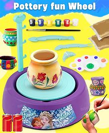 Fiddlerz Battery Operated Imaginative Arts DIY Pottery Wheel Game Frozen Theme with Colors and Stencils  Creative Educational Toy (Blue)