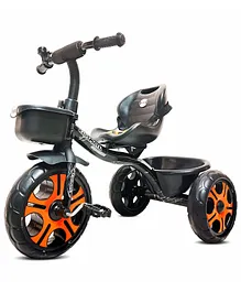 Kidsmate Ninja Plug N Play Durable Kids/Baby Tricycle, Storage Basket, Cushion Seat and Seat Belt for Boys/Girls/Carrying Capacity Upto 30 Kgs (Black-Orange)