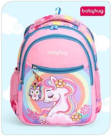 Babyhug Unicorn Print Spacious Backpack With Unicorn Key-Chain Pink - 16 Inches