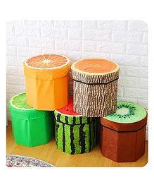 AKN TOYS Fruit Folding Footstool Seat Storage Box Round Storage Chest Padded Box For Kids And Adults - (Design and colour may vary)